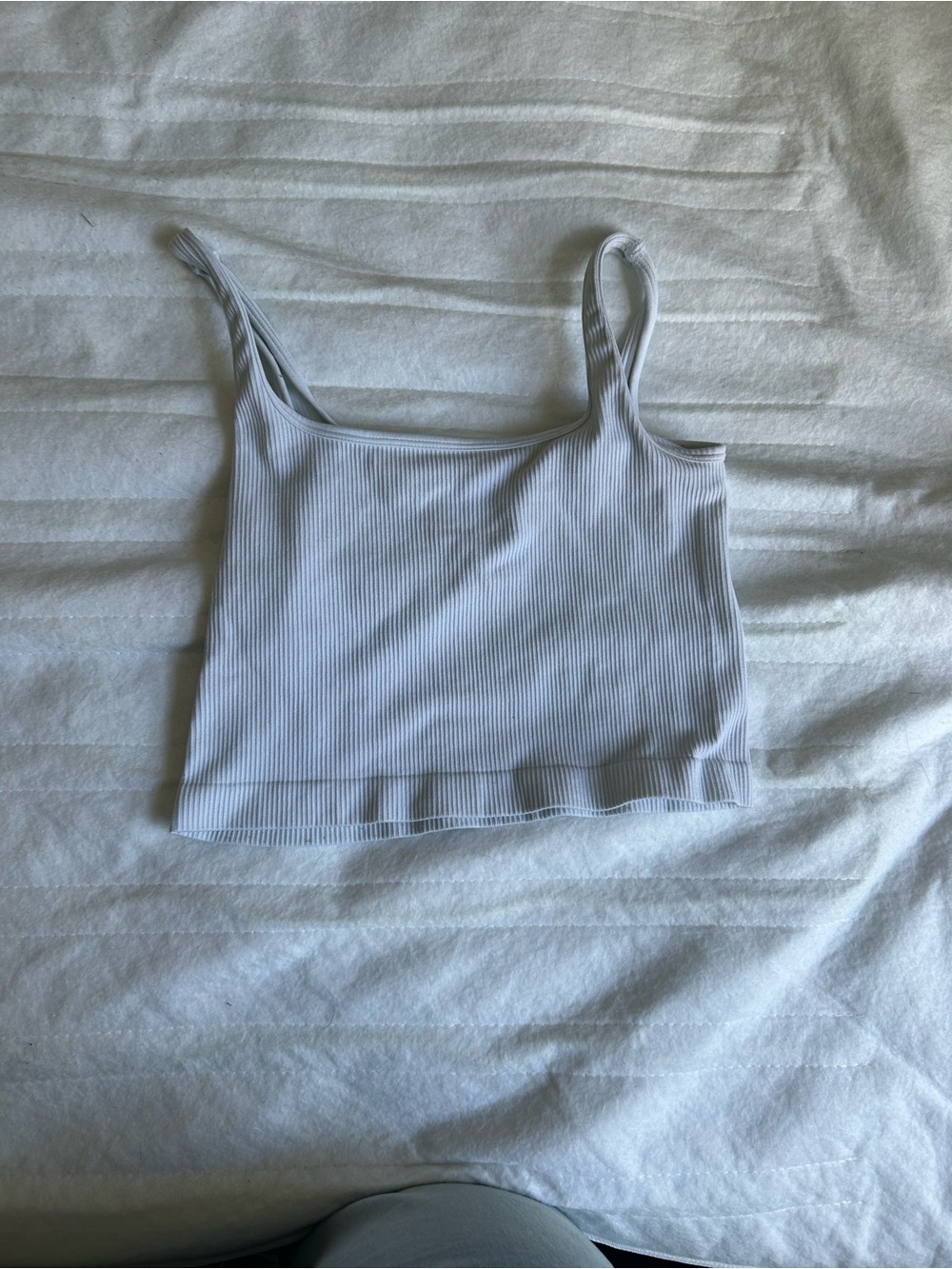 Ribbed Square-Neck Crop Tank Top in Light Gray